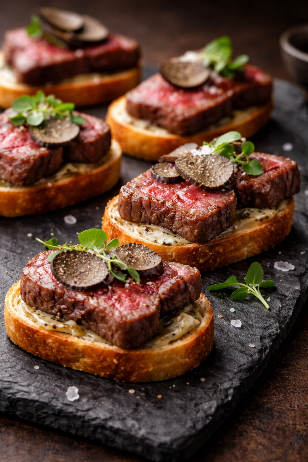 Pan Seared Wagyu Crostini with Truffle - Kai Wagyu
