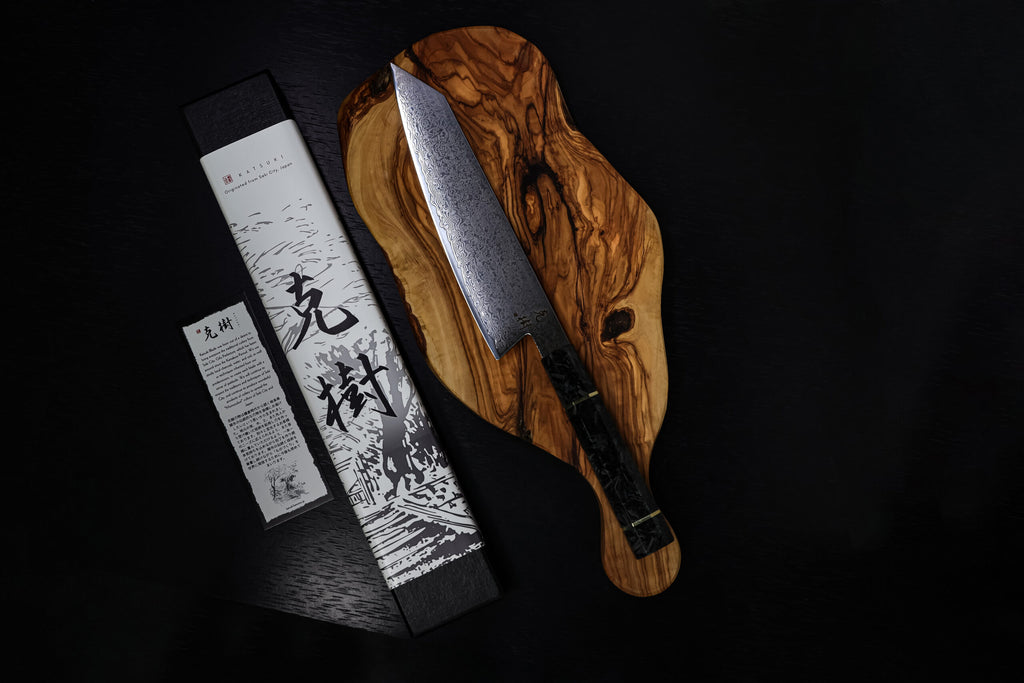 Katsuki Damascus Premium Carbon Fiber Knife 8.2" Kiritsuke - Image 3