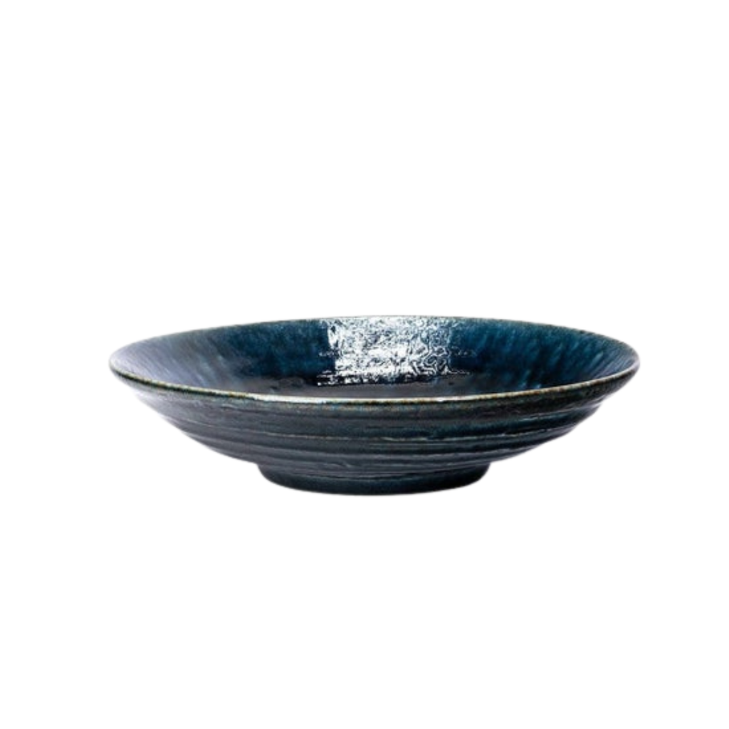 Japanese Minoware Blue Oribe Large Porcelain Plate